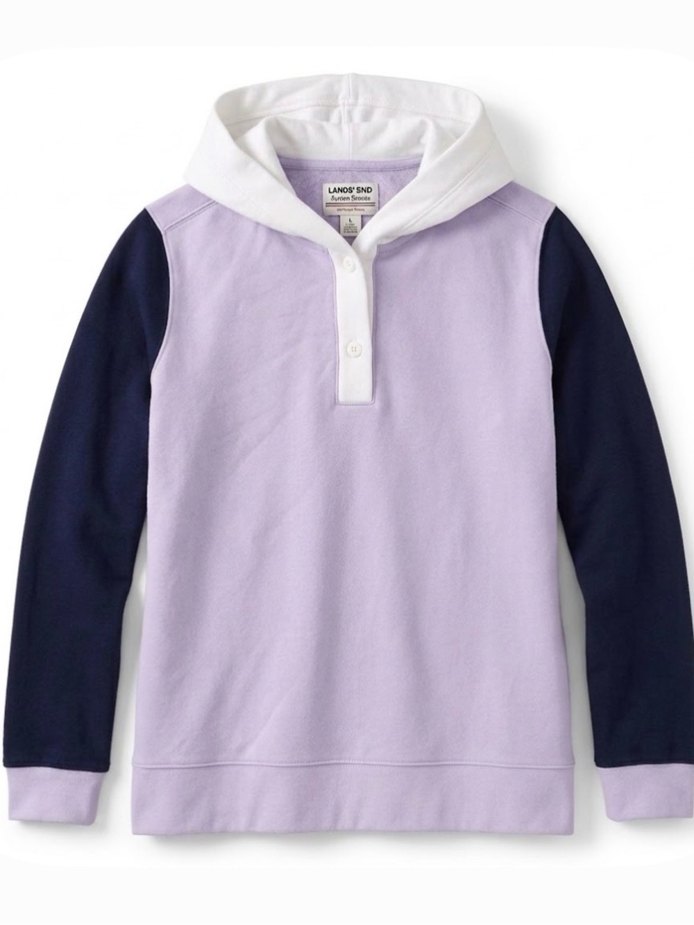 LANDS END “Serious Sweets” ColorBlock Hoodie, Women’s Size S, Purple Navy